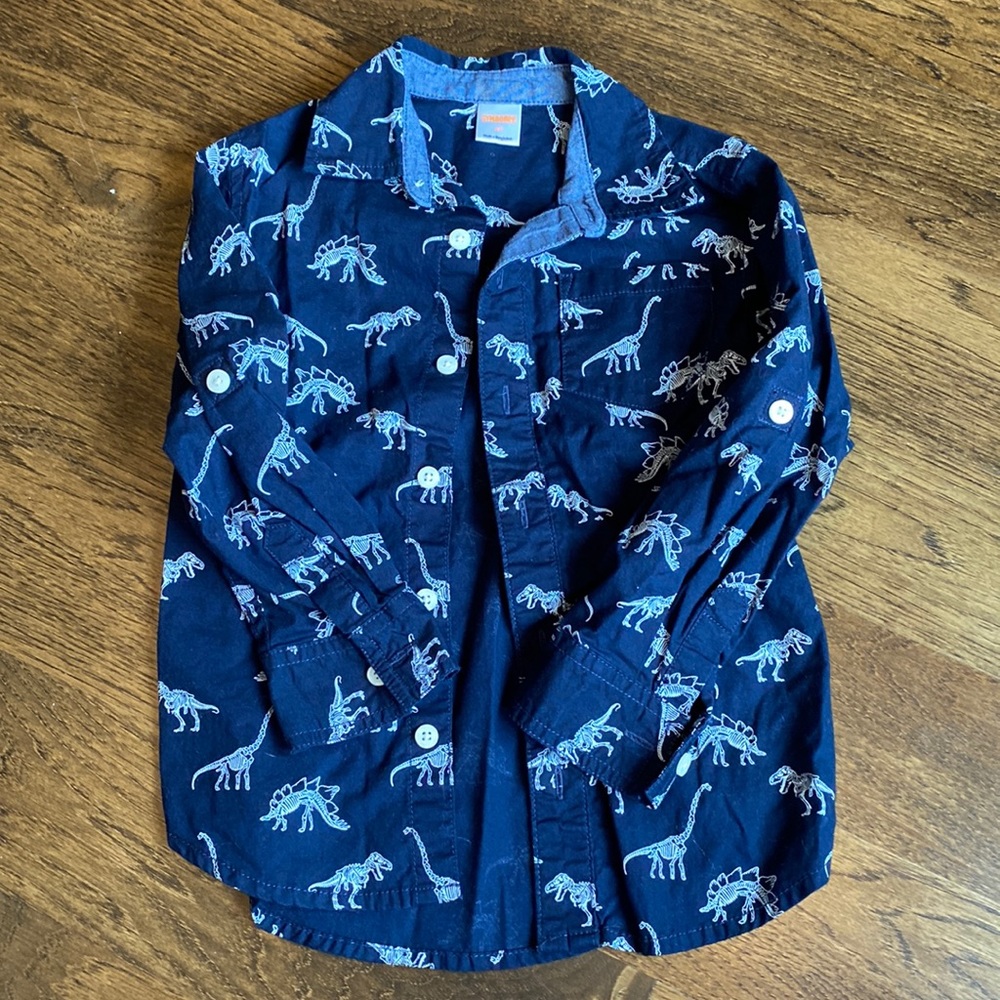 Gymboree navy blue dinosaur skeleton button down shirt boys size 4T